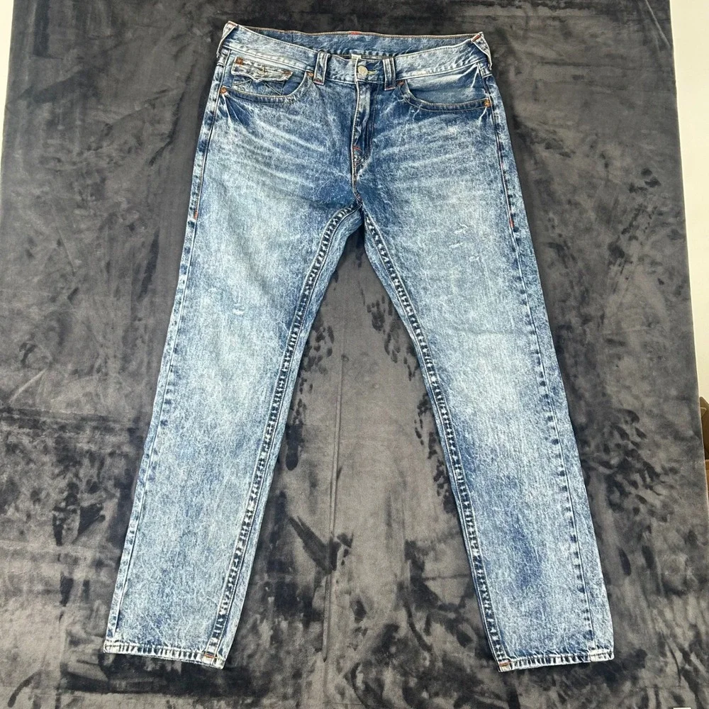 True Religion Skinny Jeans Mens 36 Blue Acid Wash Flap Pocket Denim